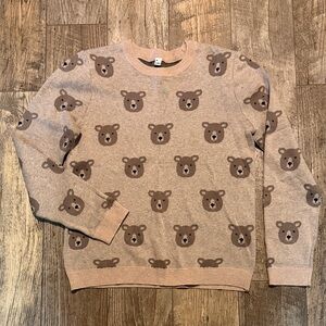 Knit Teddy Bear Crewneck Sweater